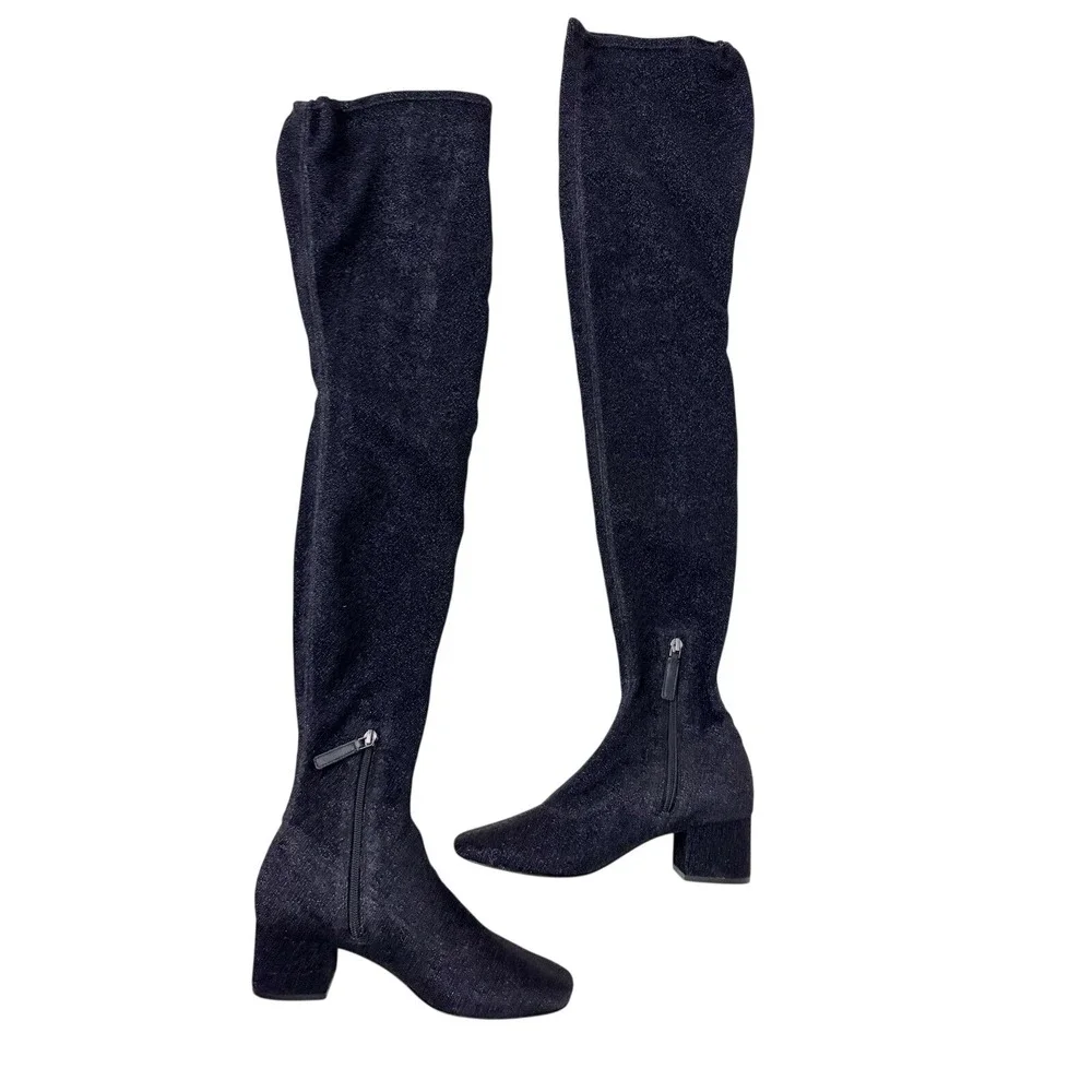 Kate Spade Thigh High Sock Boots Black Sparkle Size 6.5 London Lurex Glitter